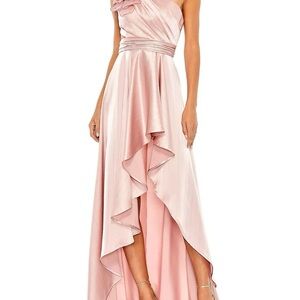 Mac Duggal Blush Pink One-Shoulder High-Low Ruffle Gown